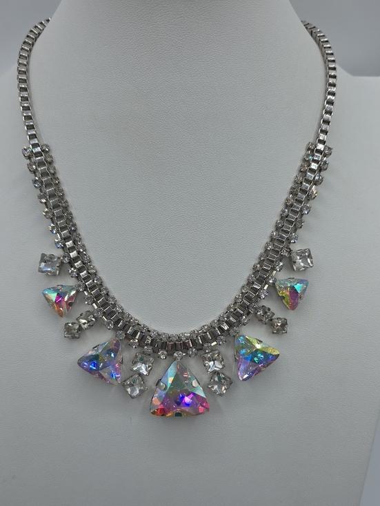 PRISM Jewelry - PRISM Silver-tone Necklace with Aurora Triangular Crystals - Vintage